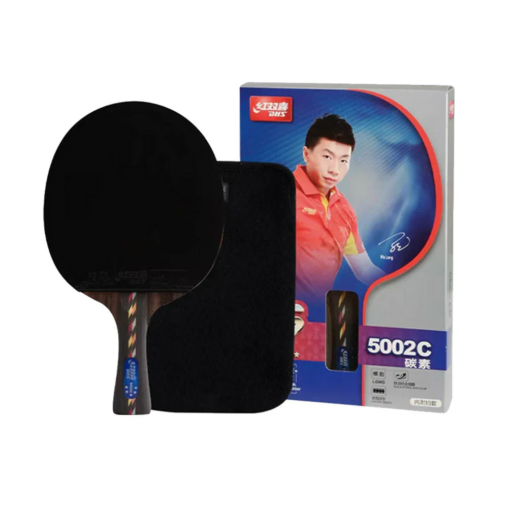 DHS R5002C 5-Star Carbon Shakehand Table Tennis Paddle Set -Comes with 6 Balls and Carry Case, Explosive Spin and High-Speed Offensive Play -Black