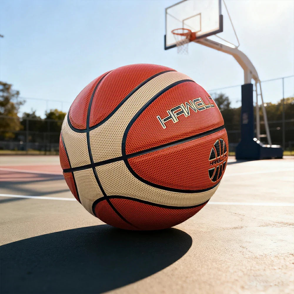 DUNK MASTER Leather 7# Channel Wide PU Nylon Grip, - Durable Soft Basketball Rebound, Upgraded Moisture-Wicking, Bladder - Red&Beige
