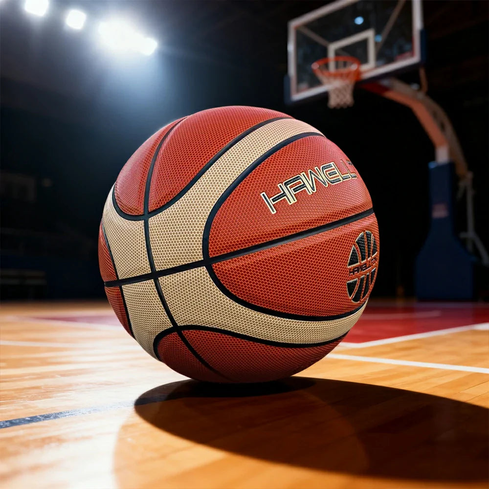 DUNK MASTER Leather 7# Channel Wide PU Nylon Grip, - Durable Soft Basketball Rebound, Upgraded Moisture-Wicking, Bladder - Red&Beige