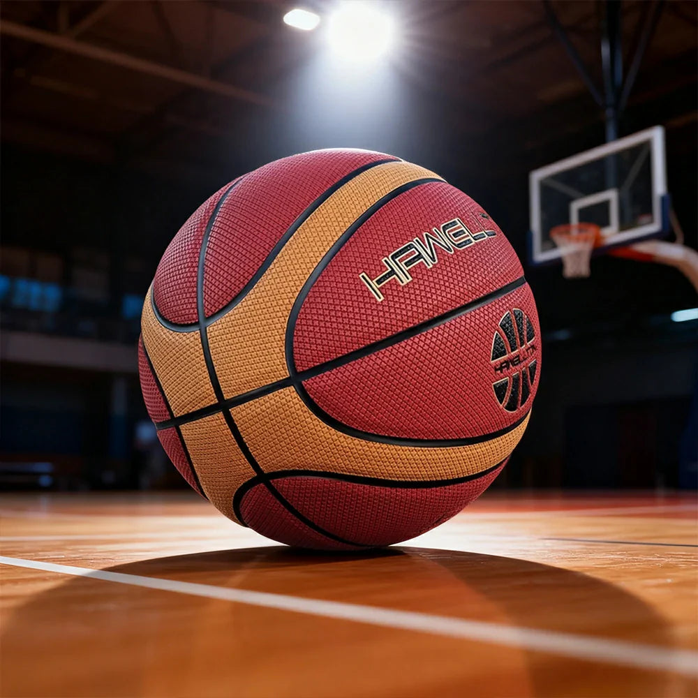 DUNK MASTER - Upgraded Durable Soft Nylon Bladder Rebound, PU Moisture-Wicking, Basketball - Leather 7# - Grip, Channel Wide Red&Brown