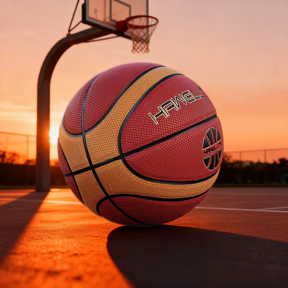 DUNK MASTER - Upgraded Durable Soft Nylon Bladder Rebound, PU Moisture-Wicking, Basketball - Leather 7# - Grip, Channel Wide Red&Brown