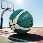 DUNK MASTER Moisture-Wicking, 7# - Soft Basketball Upgraded - Grip, Channel PU Nylon - Rebound, Durable Bladder Leather Wide Green&White