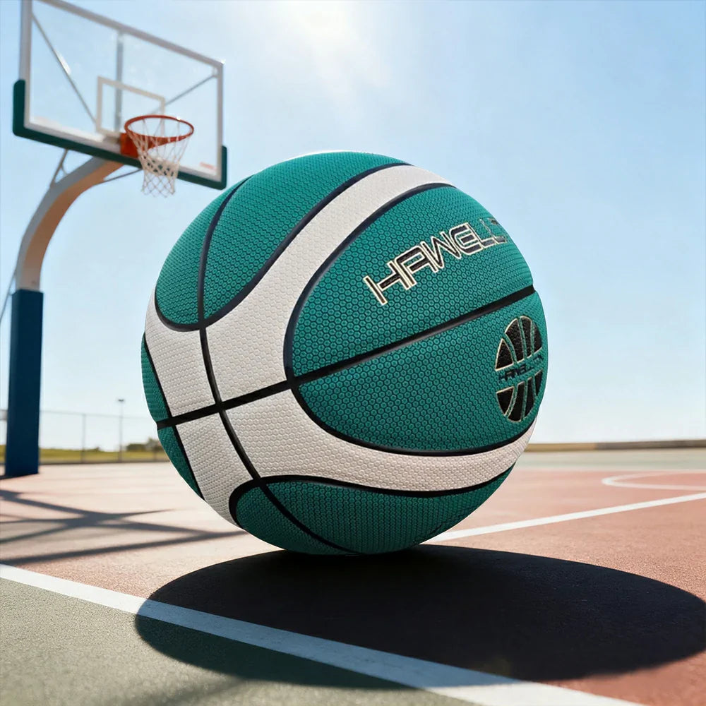 DUNK MASTER Moisture-Wicking, 7# - Soft Basketball Upgraded - Grip, Channel PU Nylon - Rebound, Durable Bladder Leather Wide Green&White
