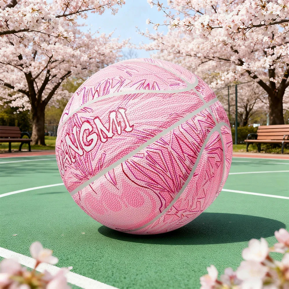 DUNK MASTER Basketball Bladder Durable Moisture-Wicking Non-Slip, - Butyl - 3D 7# Leather, Rebound, Quick Luminous - Logo Red&Pink