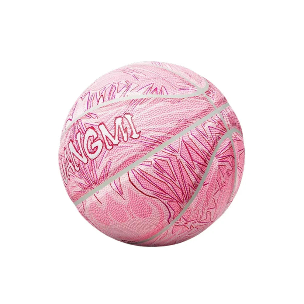 DUNK MASTER Basketball Bladder Durable Moisture-Wicking Non-Slip, - Butyl - 3D 7# Leather, Rebound, Quick Luminous - Logo Red&Pink