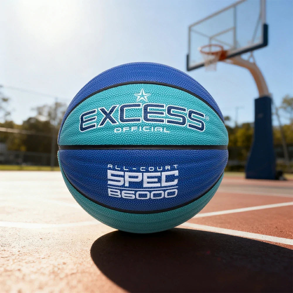 DUNK MASTER Soft Balanced Basketball Leather Tire-Grade PU Sweat-Absorbent Bladder, - Anti-Slip - Winding Butyl 7# - Nylon Texture, Rebound, Foam Wave Blue