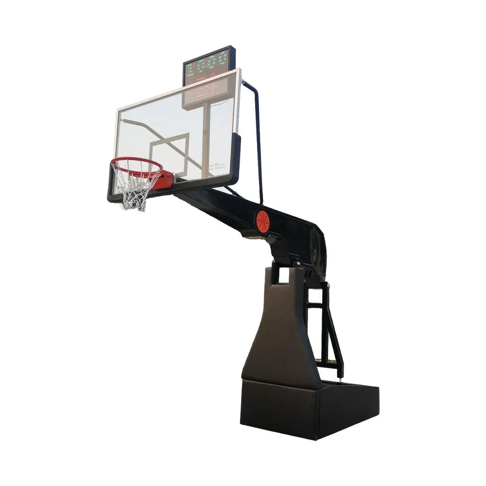 DUNK MASTER Backboard, Triple-Spring Glass Rim - Electric Lift, Design 12mm Basketball Hoops Tempered Safety Rim, Court-Grade 3.05m with Padding