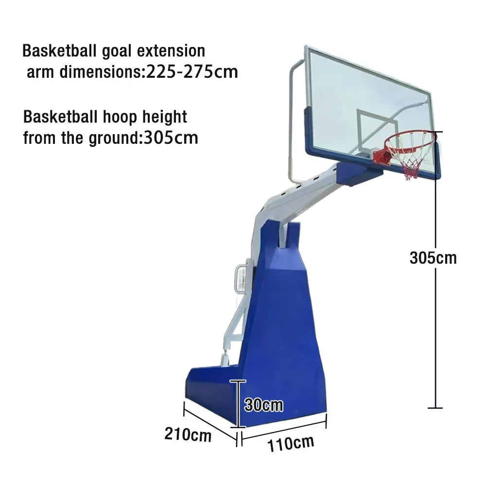 DUNK MASTER Hydraulic Rim Safety 10mm Height, Basketball Tempered Rim Triple-Spring - Electric Hoops 3.05m Lift, Backboard, Glass Padding