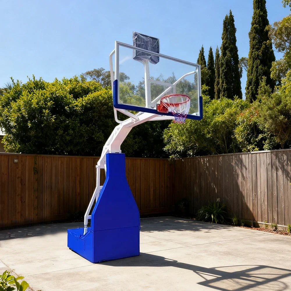 DUNK MASTER 10mm - Tempered for Height, Lift, Rim Base Backboard, Hydraulic Basketball Hoops Heavy-Duty Electric Durable Glass 3.05m Stability