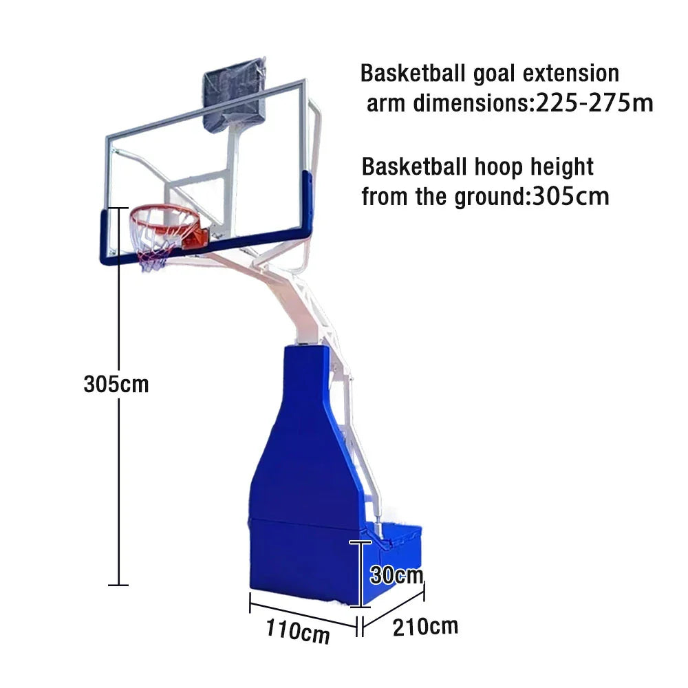 DUNK MASTER 10mm - Tempered for Height, Lift, Rim Base Backboard, Hydraulic Basketball Hoops Heavy-Duty Electric Durable Glass 3.05m Stability