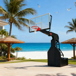 DUNK MASTER Lift, Hydraulic Basketball Tempered 3.05m Height, Competition Full-Size - Rim Glass 10mm Standard Backboard, Manual Hoops Design