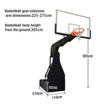 DUNK MASTER Lift, Hydraulic Basketball Tempered 3.05m Height, Competition Full-Size - Rim Glass 10mm Standard Backboard, Manual Hoops Design