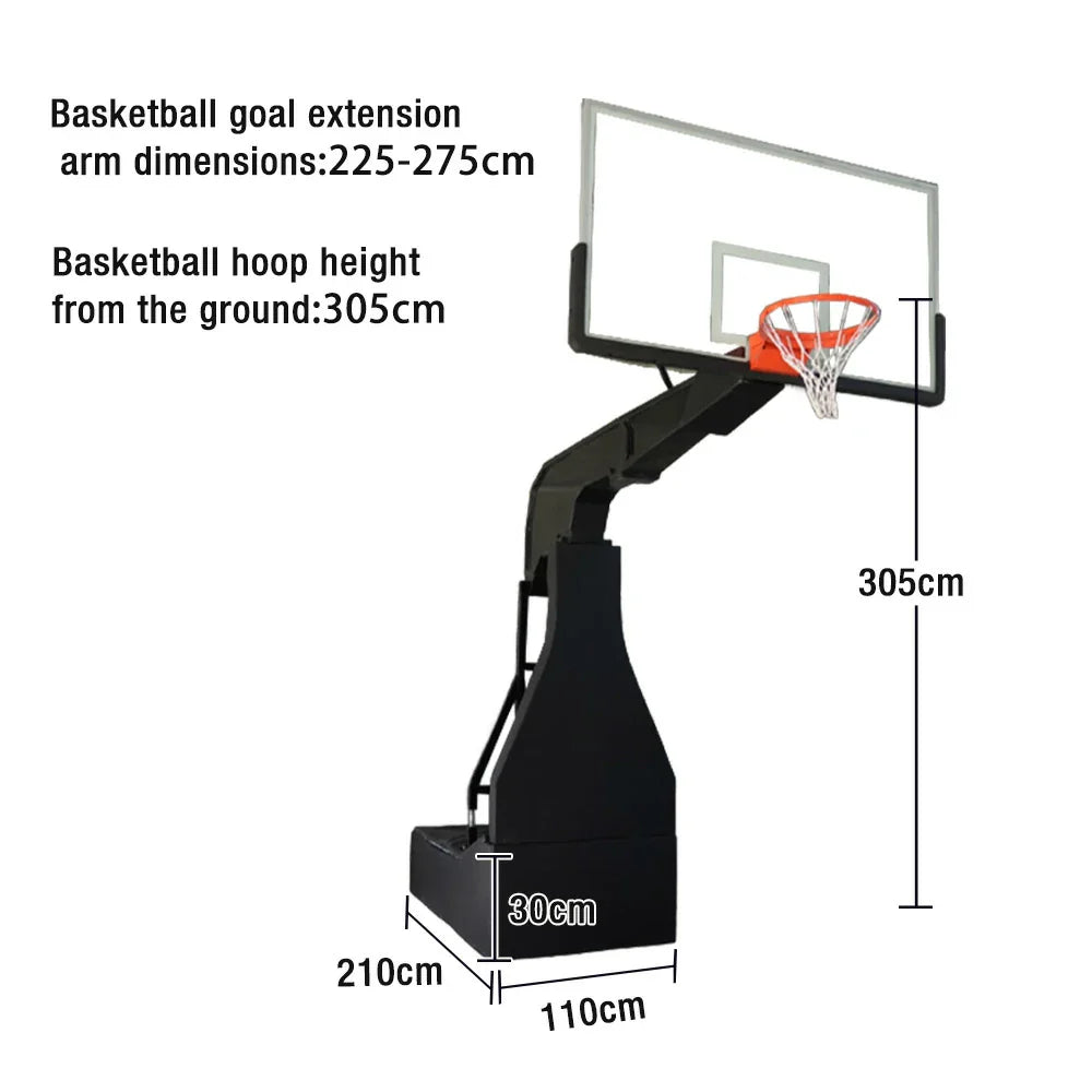 DUNK MASTER Lift, Hydraulic Basketball Tempered 3.05m Height, Competition Full-Size - Rim Glass 10mm Standard Backboard, Manual Hoops Design
