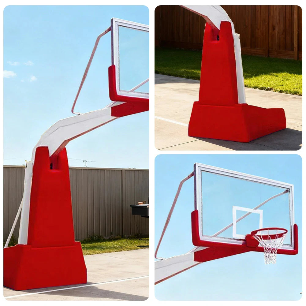 DUNK MASTER Manual - Backboard, Basketball Base - Tempered 3.05m Heavy-Duty Hydraulic Rim Glass Lift, 10mm Height, Stability Durable for Hoops Red