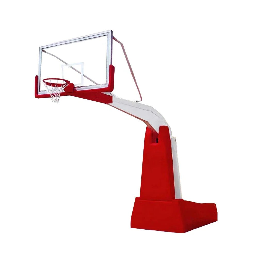DUNK MASTER Manual - Backboard, Basketball Base - Tempered 3.05m Heavy-Duty Hydraulic Rim Glass Lift, 10mm Height, Stability Durable for Hoops Red