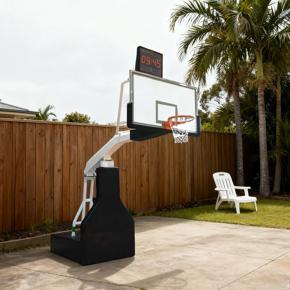 DUNK MASTER Height, Rim Manual Rim - Tempered Lift, Basketball 10mm Safety Backboard, Hoops Triple-Spring - Hydraulic Padding 3.05m Glass Black