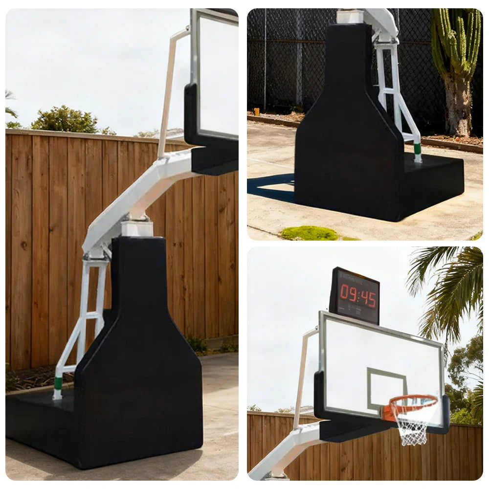 DUNK MASTER Height, Rim Manual Rim - Tempered Lift, Basketball 10mm Safety Backboard, Hoops Triple-Spring - Hydraulic Padding 3.05m Glass Black