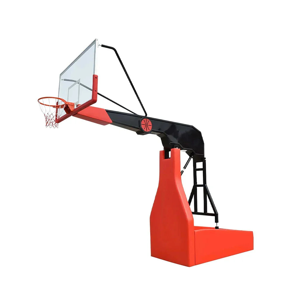 DUNK MASTER - Triple-Spring Rim Glass Gun-Style Hydraulic and Padding Hoops 10mm Design, - Height, 3.05m Safety Backboard, Tempered Rim Red Basketball Black