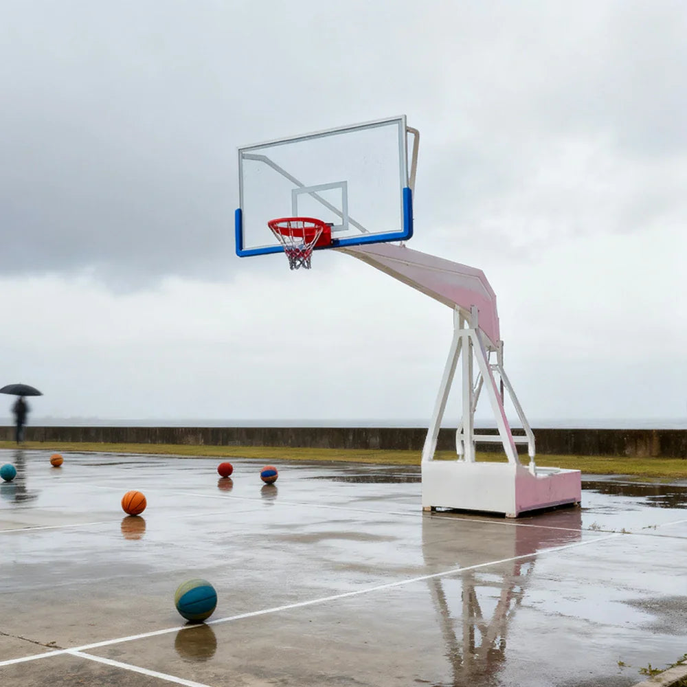 DUNK MASTER Padding - Basketball American-Style - Height, Hoops Design, Safety 10mm Triple-Spring Rim Hydraulic 3.05m Glass Backboard, Rim Tempered White