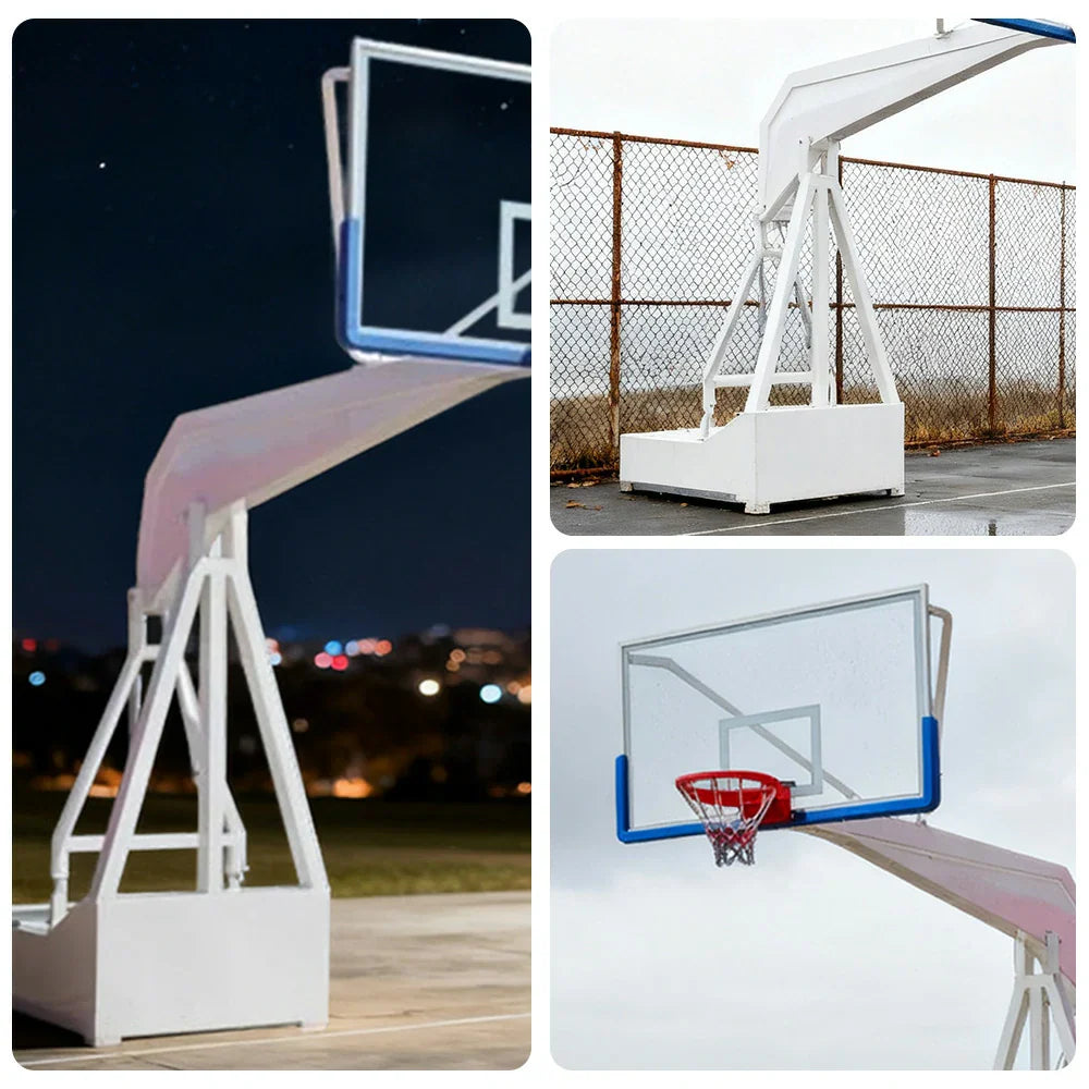 DUNK MASTER Padding - Basketball American-Style - Height, Hoops Design, Safety 10mm Triple-Spring Rim Hydraulic 3.05m Glass Backboard, Rim Tempered White
