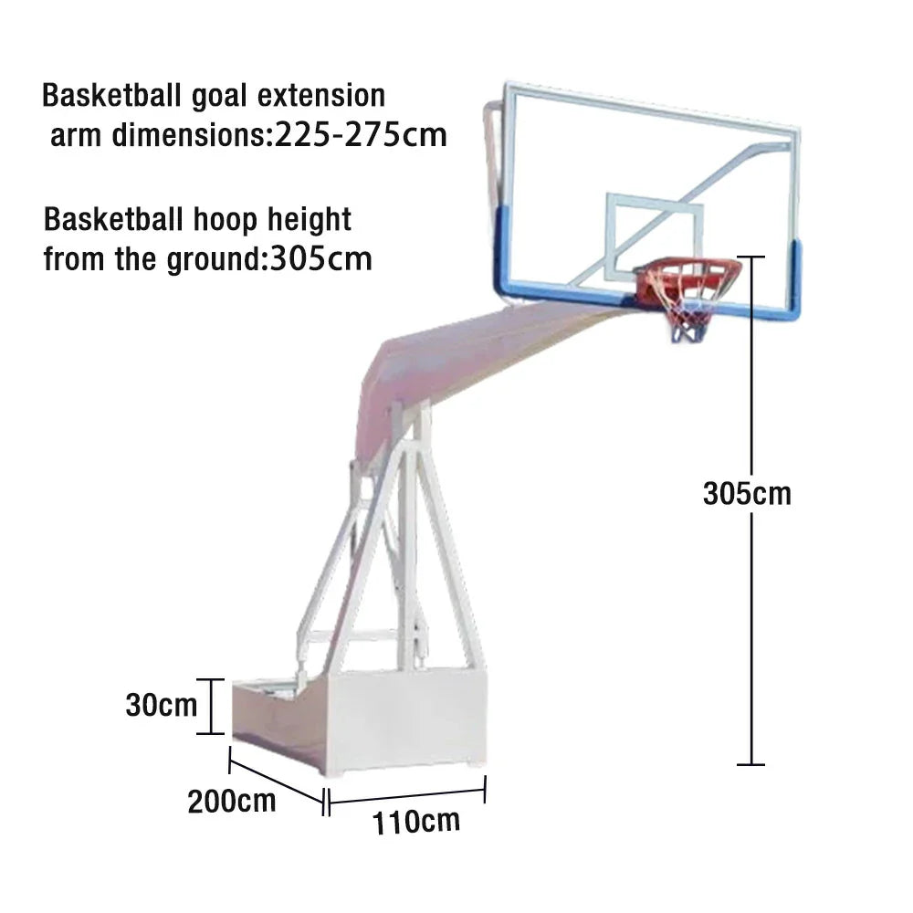 DUNK MASTER Padding - Basketball American-Style - Height, Hoops Design, Safety 10mm Triple-Spring Rim Hydraulic 3.05m Glass Backboard, Rim Tempered White
