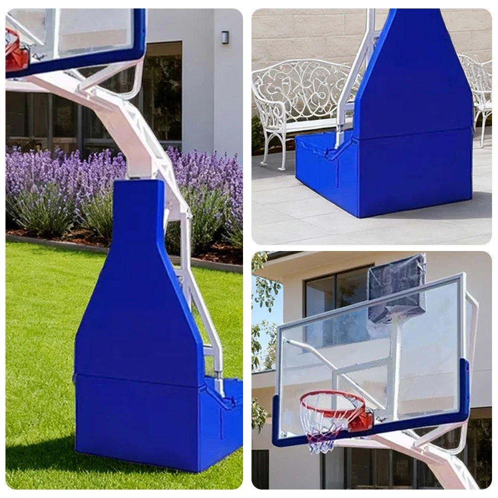 DUNK MASTER Safety Design, Backboard, Basketball Triple-Spring Height, 10mm Padding Rim Rim - Hydraulic Hoops White Tempered and 3.05m Glass - Blue
