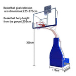 DUNK MASTER Safety Design, Backboard, Basketball Triple-Spring Height, 10mm Padding Rim Rim - Hydraulic Hoops White Tempered and 3.05m Glass - Blue