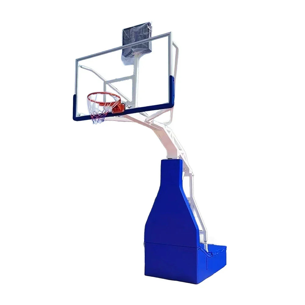 DUNK MASTER Safety Design, Backboard, Basketball Triple-Spring Height, 10mm Padding Rim Rim - Hydraulic Hoops White Tempered and 3.05m Glass - Blue