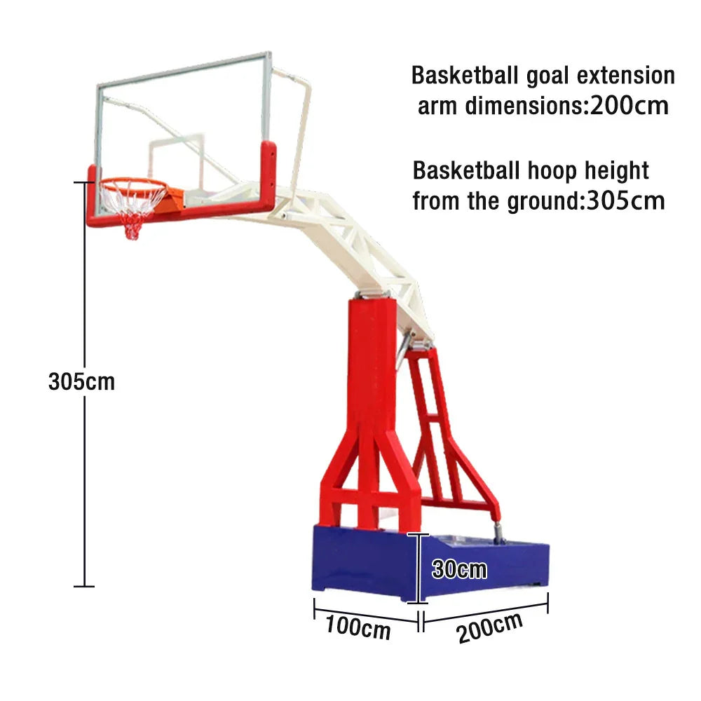 DUNK MASTER Height, Steel Outdoor Rim, Thickened Backboard, - Basketball 3.05m Frame Hoops Glass Dual-Spring Rim Red and Tempered Heavy-Duty Blue