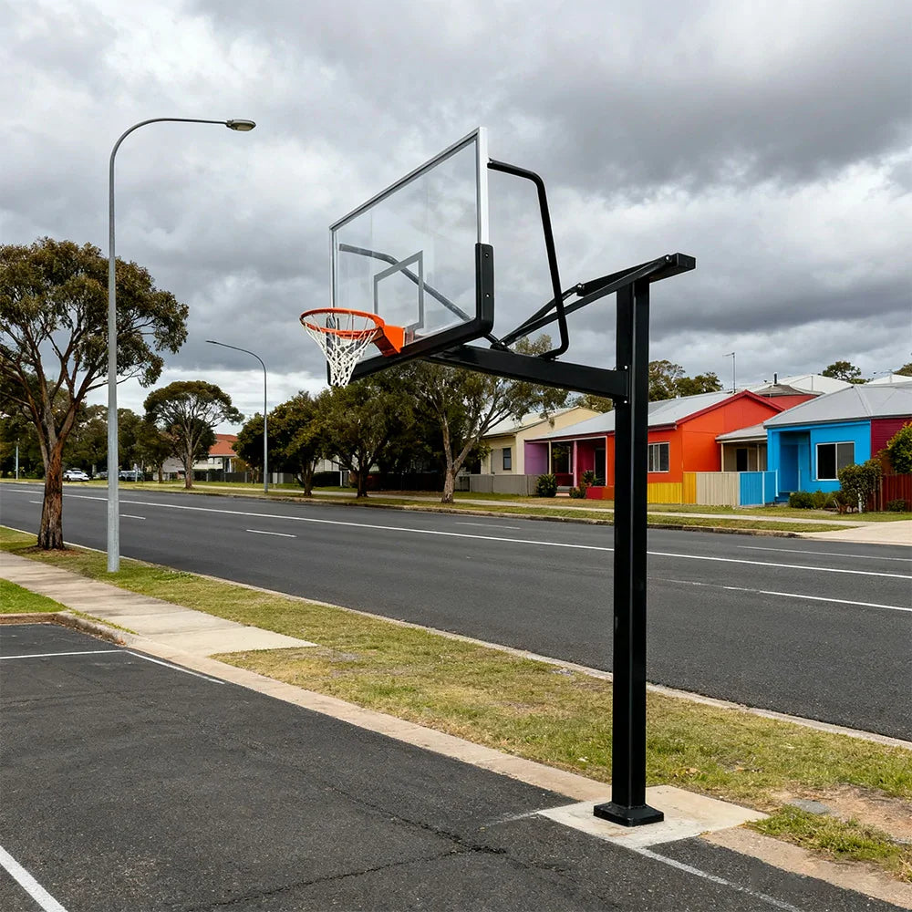 DUNK MASTER Pole - Frame, Height, Design, Alloy with Rim Tempered Hoop In-Ground 3.05m Backboard Heavy-Duty Post Basketball Aluminium Steel Single Glass Black