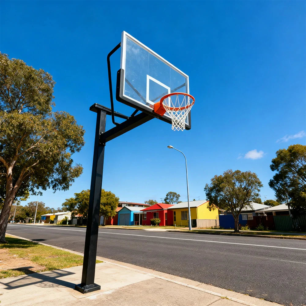 DUNK MASTER Pole - Frame, Height, Design, Alloy with Rim Tempered Hoop In-Ground 3.05m Backboard Heavy-Duty Post Basketball Aluminium Steel Single Glass Black