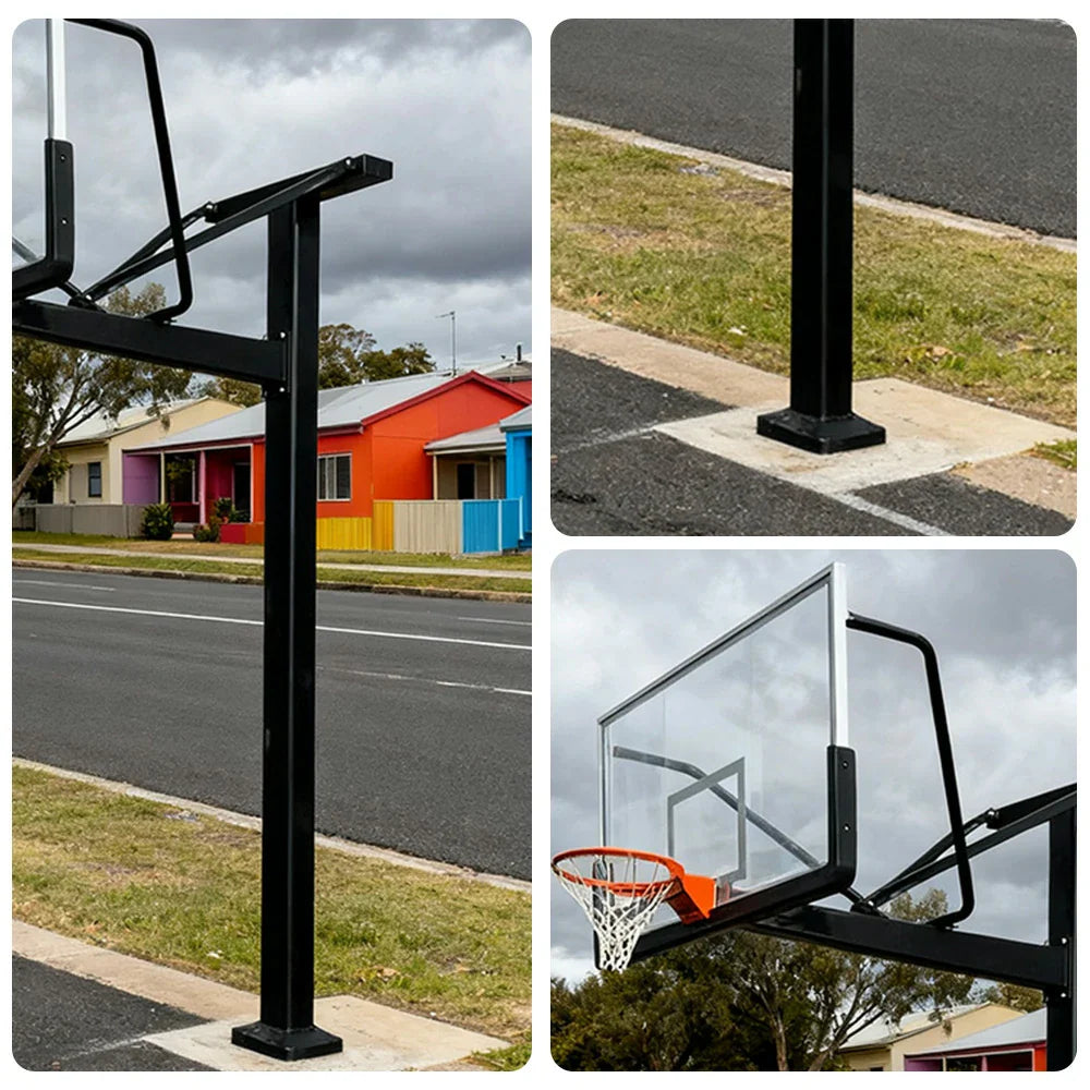 DUNK MASTER Pole - Frame, Height, Design, Alloy with Rim Tempered Hoop In-Ground 3.05m Backboard Heavy-Duty Post Basketball Aluminium Steel Single Glass Black