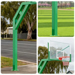 DUNK MASTER with Heavy-Duty Hoop - Basketball Post Glass Alloy Backboard Pole Design, Frame, Steel In-Ground Aluminium Tempered 3.05m Height, Rim Single Green