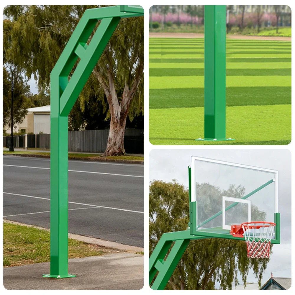 DUNK MASTER with Heavy-Duty Hoop - Basketball Post Glass Alloy Backboard Pole Design, Frame, Steel In-Ground Aluminium Tempered 3.05m Height, Rim Single Green