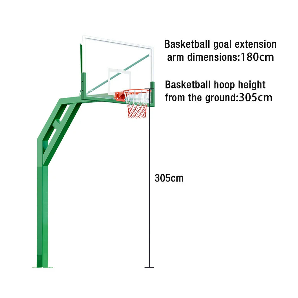 DUNK MASTER with Heavy-Duty Hoop - Basketball Post Glass Alloy Backboard Pole Design, Frame, Steel In-Ground Aluminium Tempered 3.05m Height, Rim Single Green