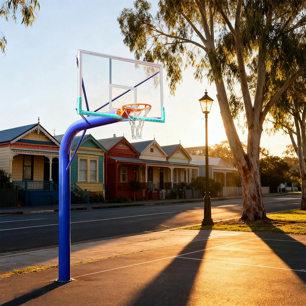 DUNK MASTER Basketball In-Ground Design, Aluminium Rim Frame, Height, Post Heavy-Duty Backboard 3.05m Single Pole - Tempered Hoop Glass Alloy Steel with Blue