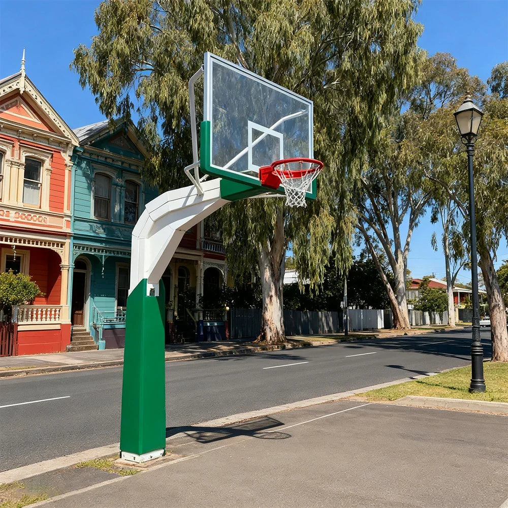 DUNK MASTER Backboard, Arm 1.85m Glass In-Ground - Extension, Tempered Basketball Rim American Hoop Double-Spring Green
