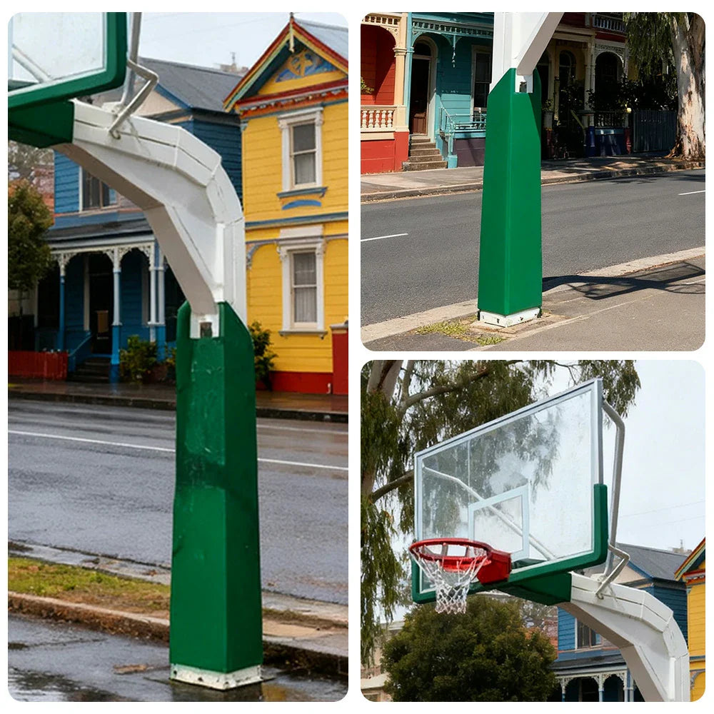 DUNK MASTER Backboard, Arm 1.85m Glass In-Ground - Extension, Tempered Basketball Rim American Hoop Double-Spring Green