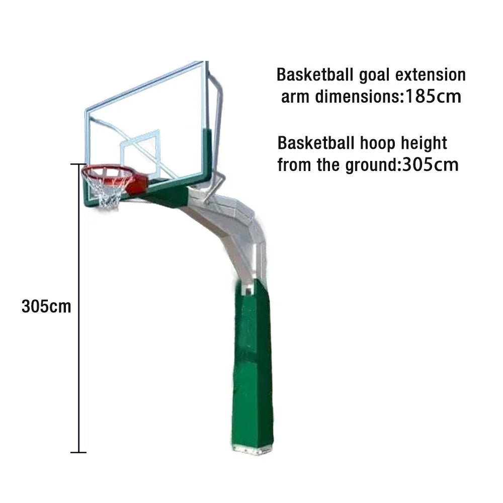 DUNK MASTER Backboard, Arm 1.85m Glass In-Ground - Extension, Tempered Basketball Rim American Hoop Double-Spring Green