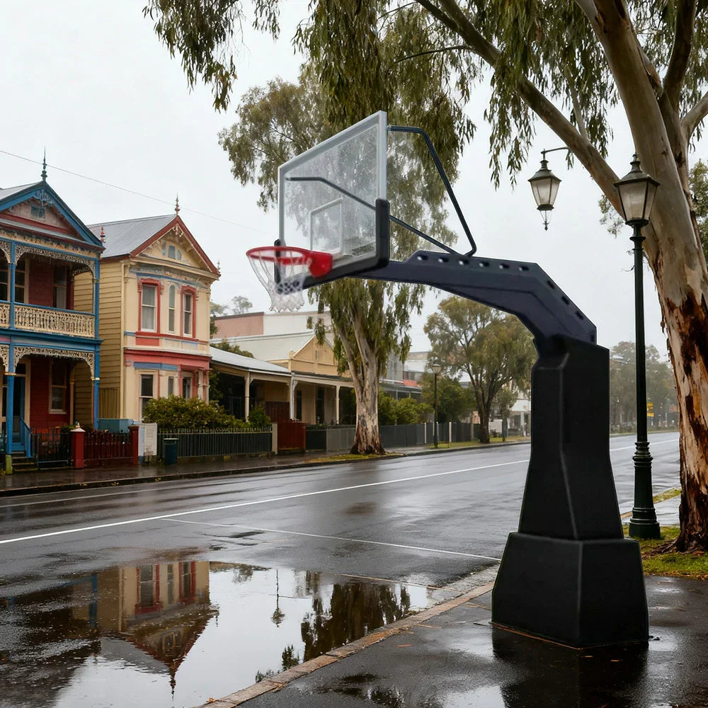 DUNK MASTER 1.85m Arm Basketball Hoop - American Tempered Extension, Rim Backboard, In-Ground Glass Double-Spring Black