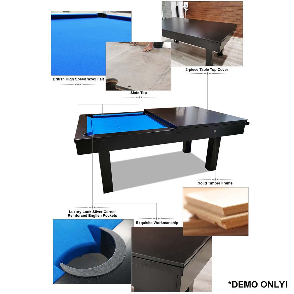 QUESLA 7FT - Billiard /Dining Pool Luxurious Slate Table / Accessories Black Free Frame