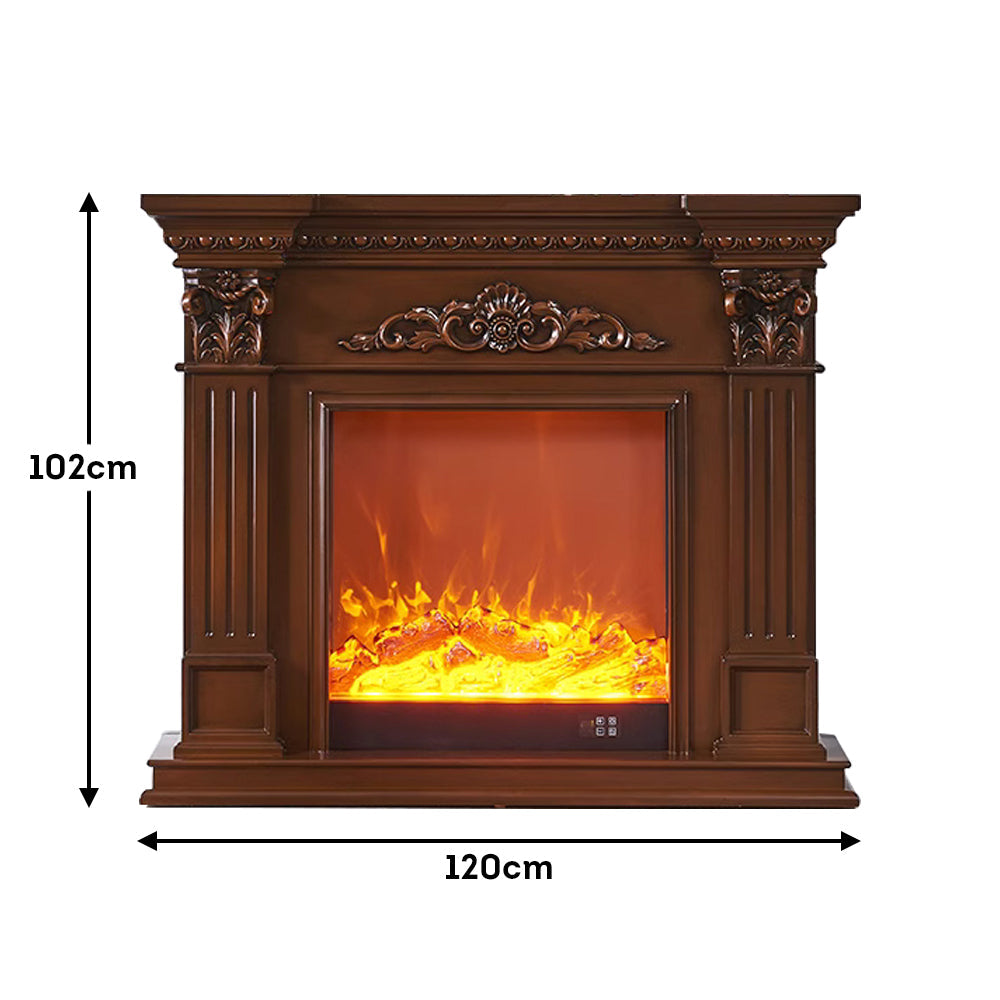 LIVARA 1.2m - Artificial Flames With European-style Decorative Fireplace Brown