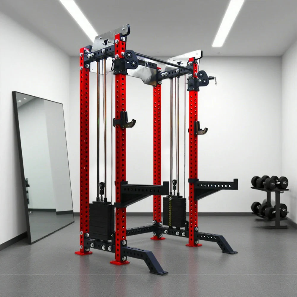 FITPRO Multi-Functional System, Plate - Adjustable - Loaded 150kg Platform Handles, Home Fly Machine Pin Gym Squat Red