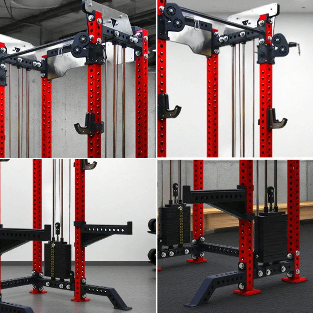 FITPRO Multi-Functional System, Plate - Adjustable - Loaded 150kg Platform Handles, Home Fly Machine Pin Gym Squat Red