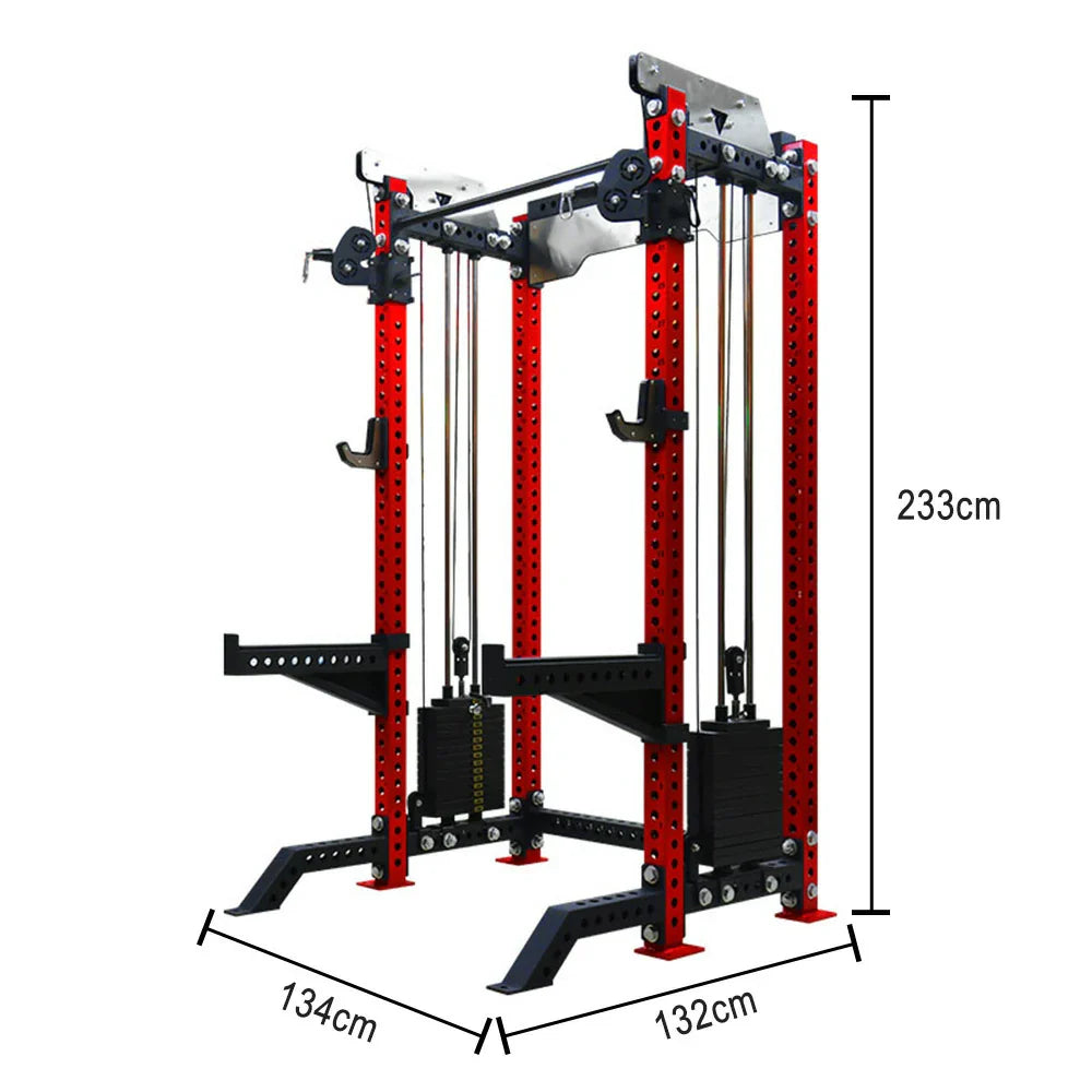 FITPRO Multi-Functional System, Plate - Adjustable - Loaded 150kg Platform Handles, Home Fly Machine Pin Gym Squat Red
