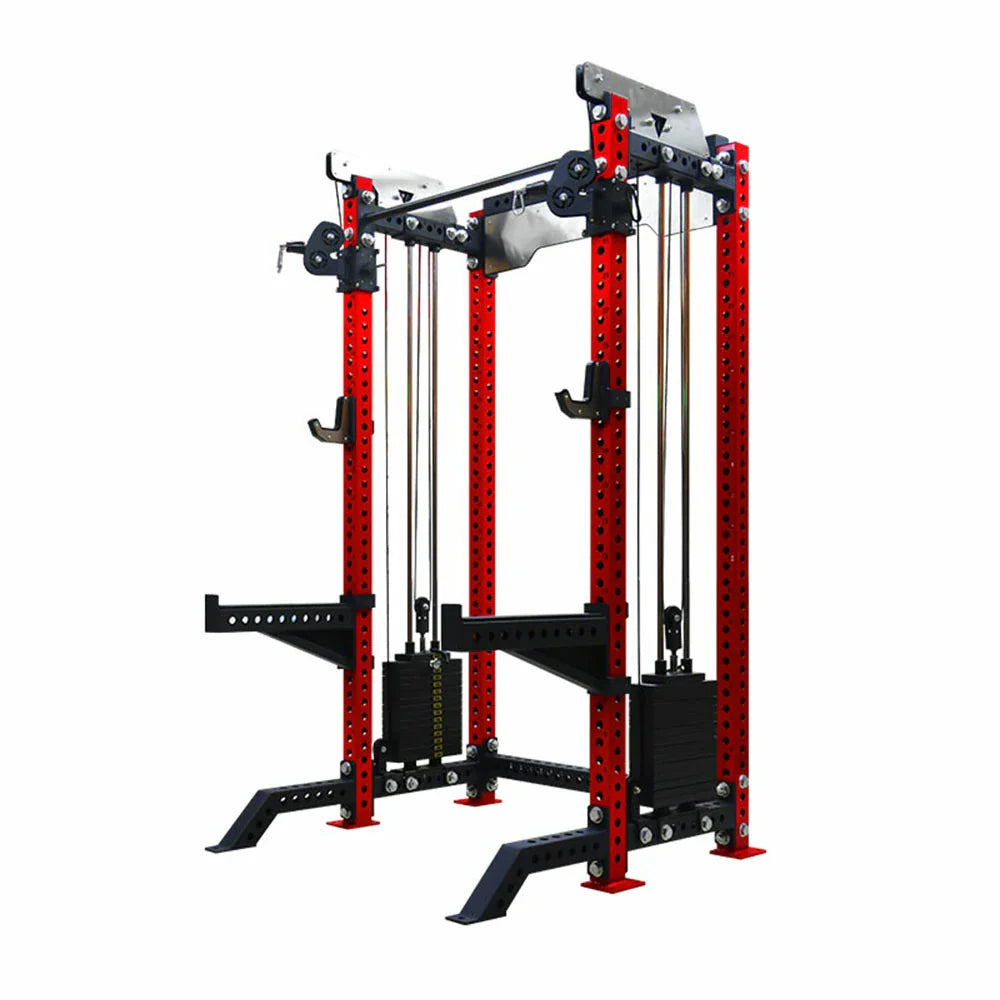 FITPRO Multi-Functional System, Plate - Adjustable - Loaded 150kg Platform Handles, Home Fly Machine Pin Gym Squat Red