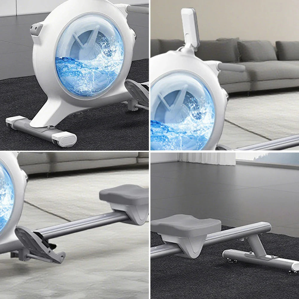 FITPRO Water Fitness - Foldable Design, Home Dual Resistance Machine Ergonomic Padded Rowing Equipment - Magnetic Seat, White