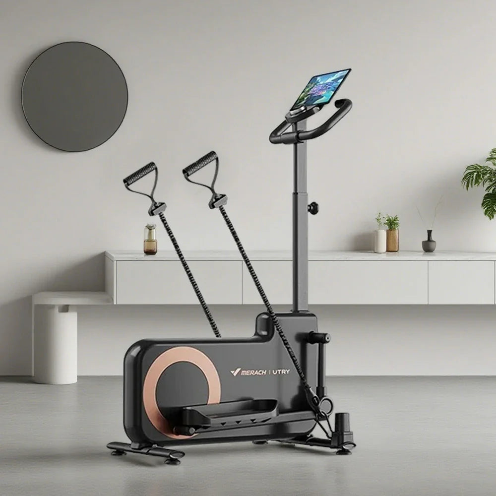 FITPRO Home Exercise Bike Trainer - 32-Level Magnetic Resistance, Self-Powered System, Compact Space-Saving Design with Tablet Holder - Dark Gray