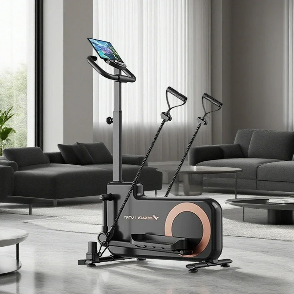 FITPRO Home Exercise Bike Trainer - 32-Level Magnetic Resistance, Self-Powered System, Compact Space-Saving Design with Tablet Holder - Dark Gray