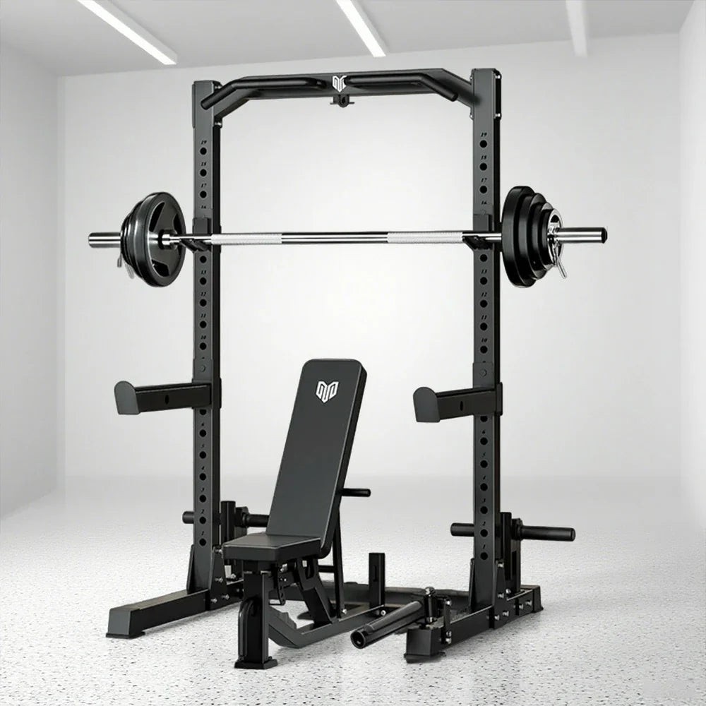 MERIDIAN Multi-Function - Height Space-Saving 19 with Pull-Up, Press, Rack Design - Bench Levels, Power Squat, Bench Black